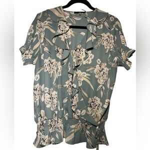 Karl Lagerfeld Floral Blouse - Teal and Cream
